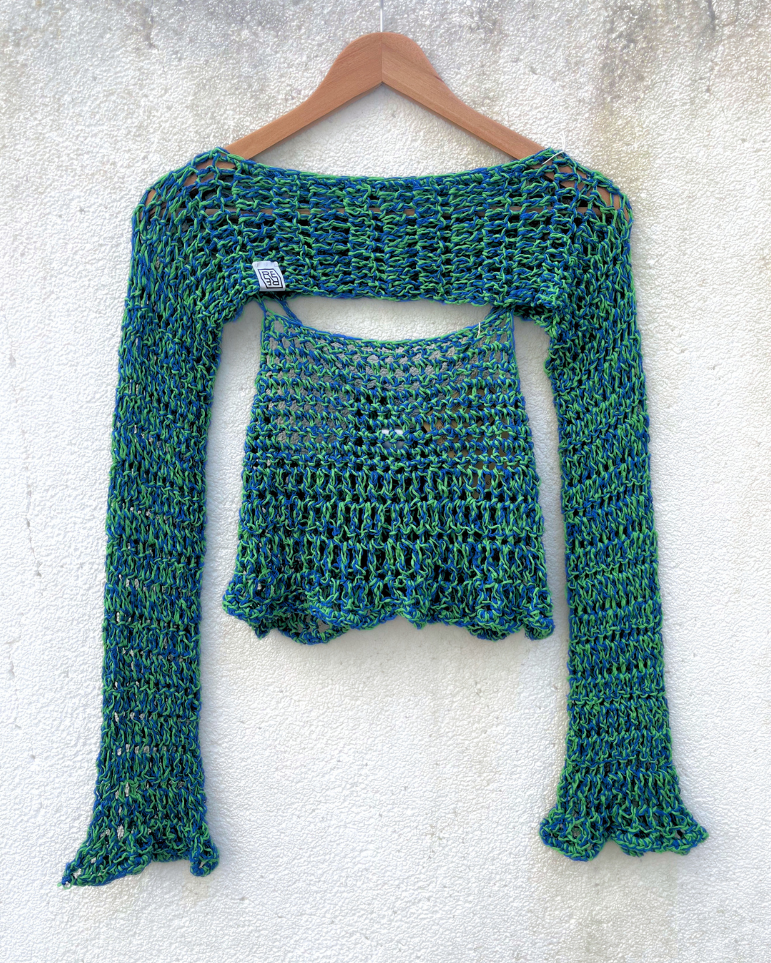 Blue-Green Sleeve + Tie Top Set