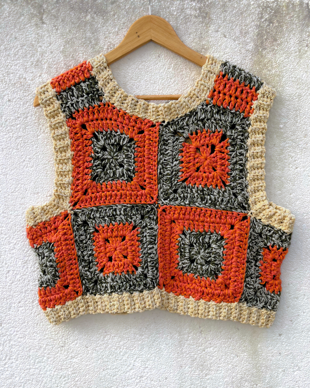 Geometric Orange-Green Crochet Vest