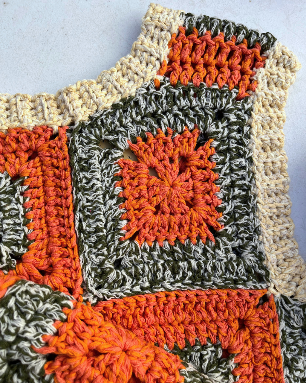 Geometric Orange-Green Crochet Vest