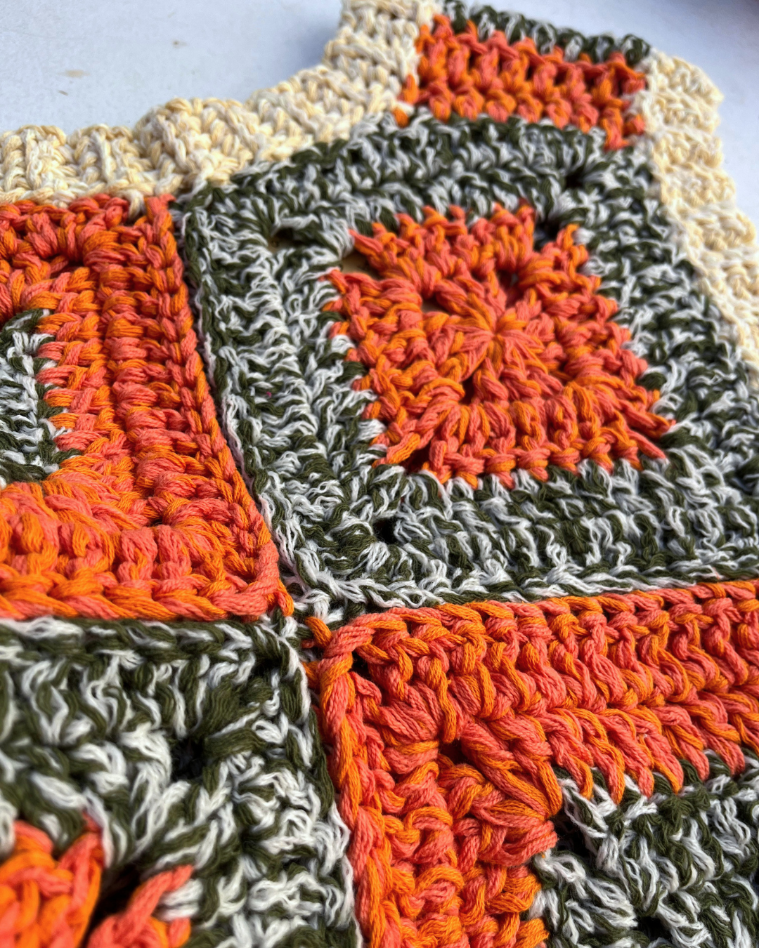 Geometric Orange-Green Crochet Vest