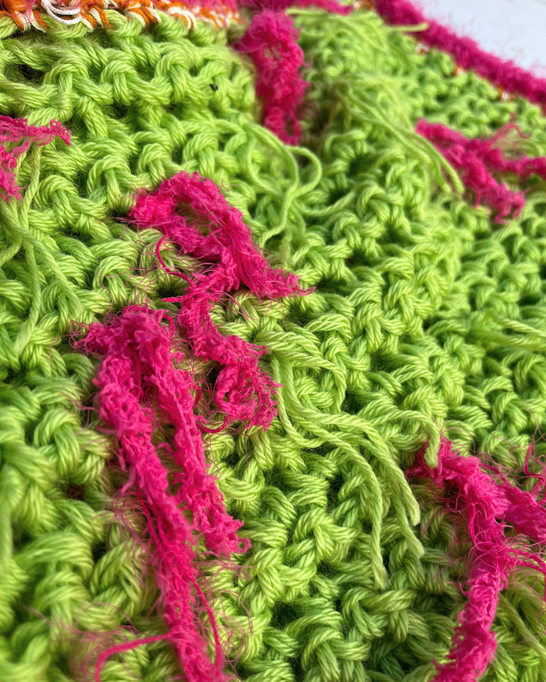 Green-Pink Fringe Crochet Vest
