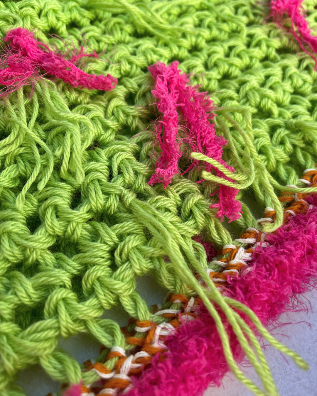 Green-Pink Fringe Crochet Vest