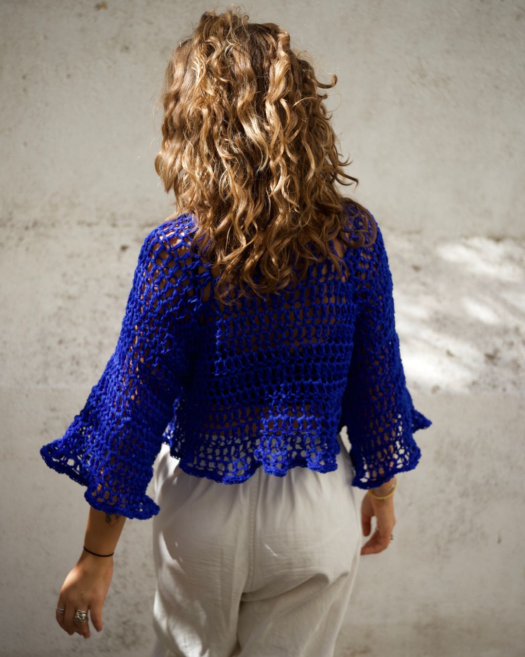 Crochet Mesh Top in Blue