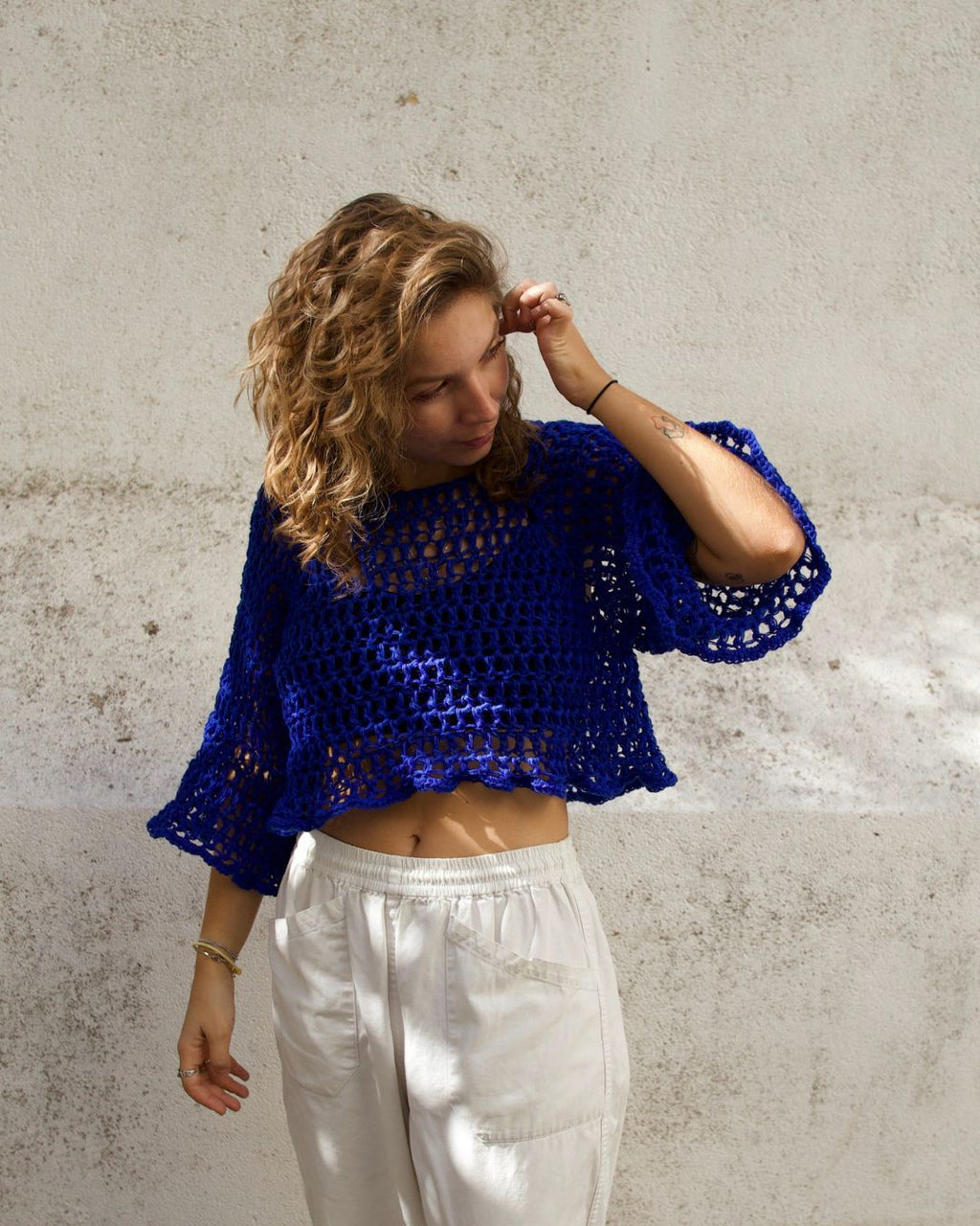 Crochet Mesh Top in Blue