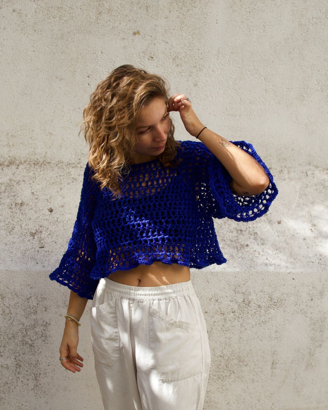 Crochet Mesh Top in Blue