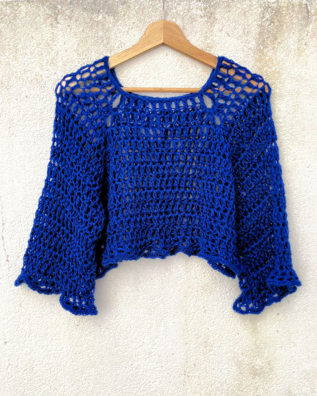 Crochet Mesh Top in Blue